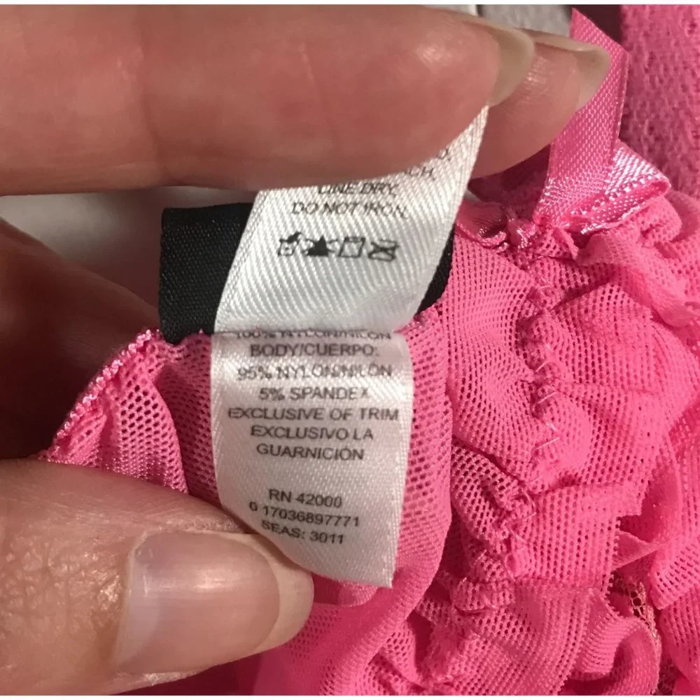Passion Forever Women's Large Lingerie Slip Teddy Pink Mesh Stretchy